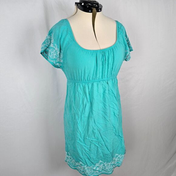 One Clothing Dress Junior's XL Green Mini Fit & Flare Embordering Short Sleeve - Picture 11 of 16